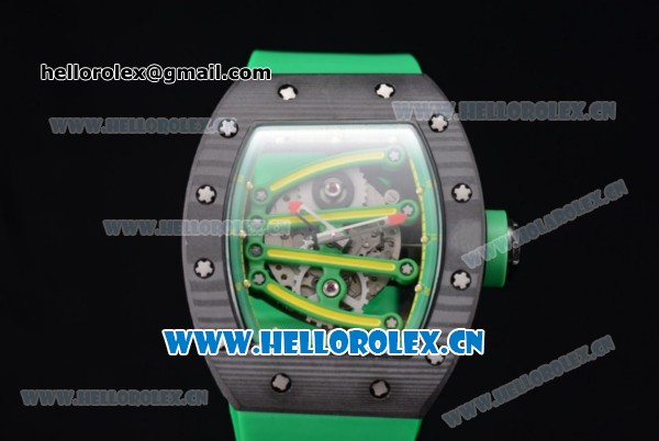 Richard Mille RM 59-01 Miyota 9015 Automatic PVD Case with Skeleton Dial Dot/Arabic Numeral Markers and Green Rubber Strap - Click Image to Close